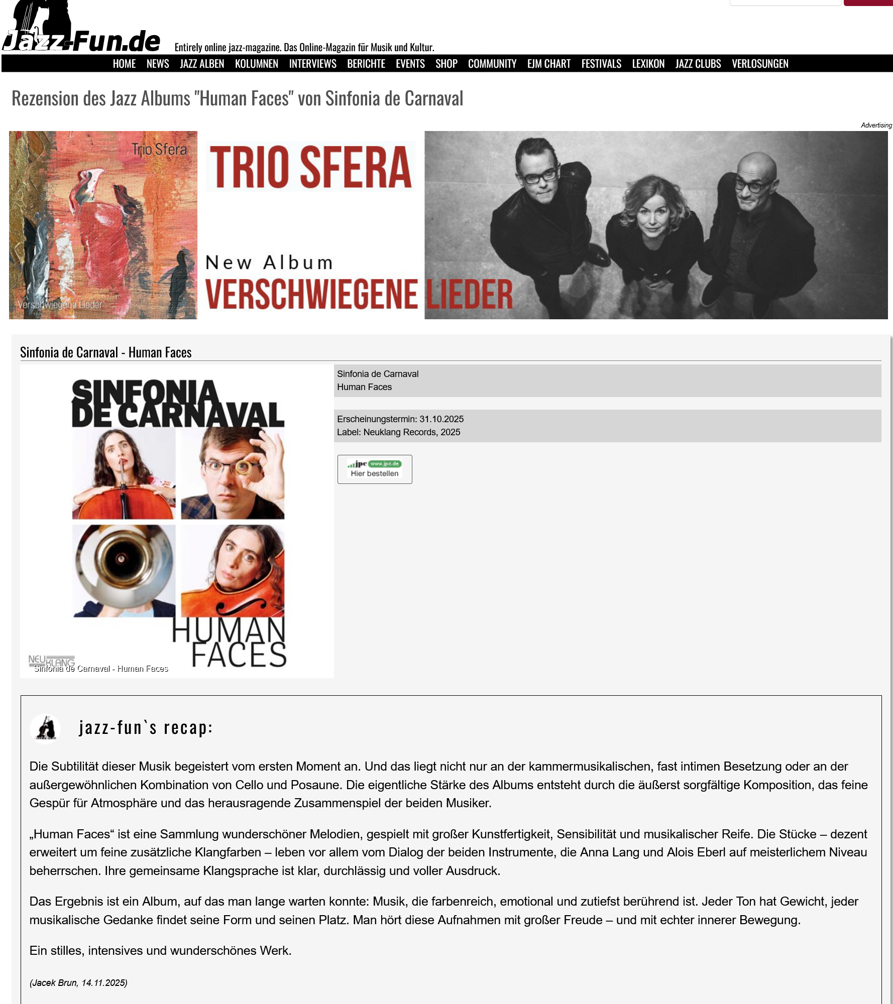Presse Human Faces 2025 Jazzfun de Rezension